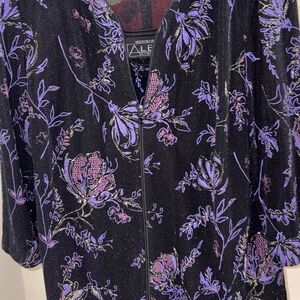 Alex Evenings Black Floral Zip-Front Jacket with complimenting Tank Size 1X